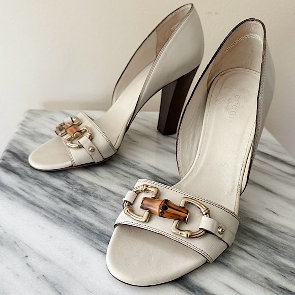 Gucci Leather Horsebit Accent Open Toe Heels - Picture 7 of 10